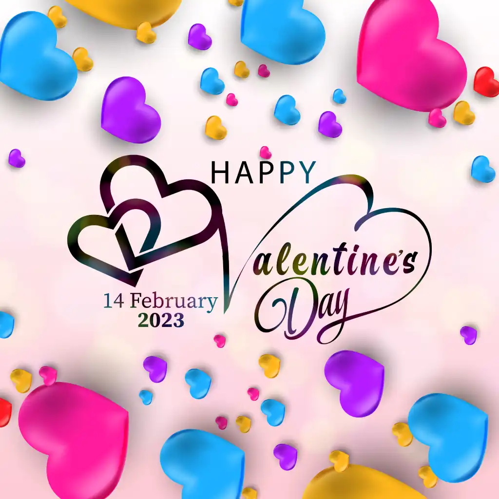 Bannière de carte de voeux Happy Valentine's day avec lettres de texte et fond abstrait en forme de coeur