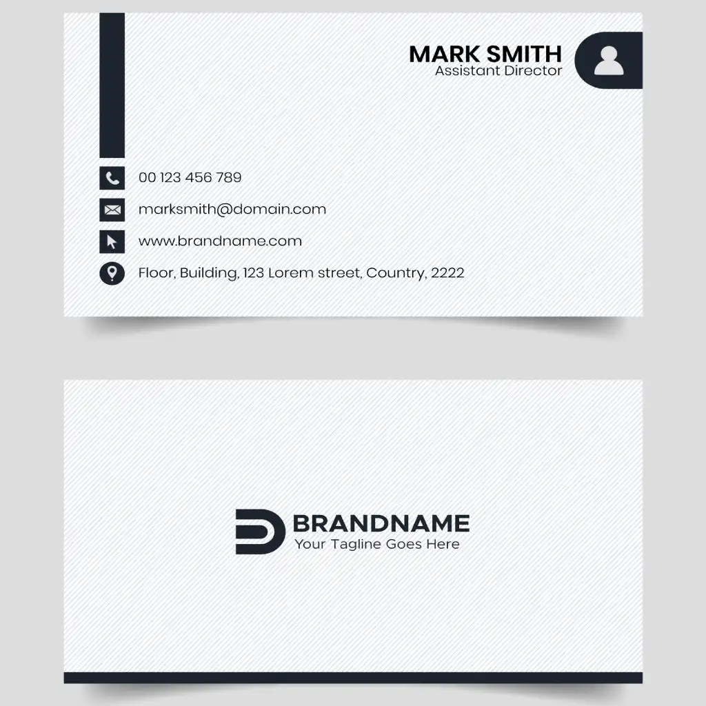 Vector black and white business card design, law firm legal style business card