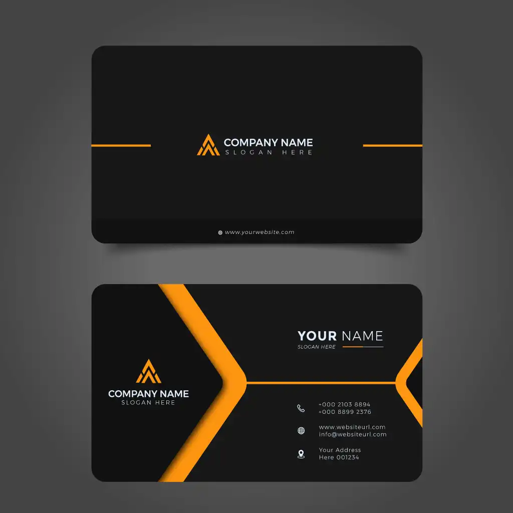 Vektor-Geschäftsvorlage für professionelles, elegantes, orange-schwarzes, modernes Visitenkartendesign